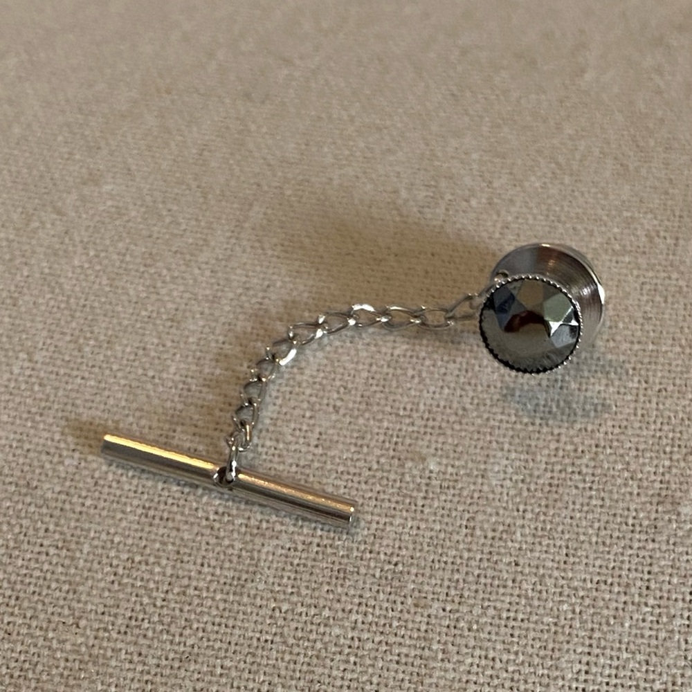 Alaska Diamond Hematite Tie Tack with Chain